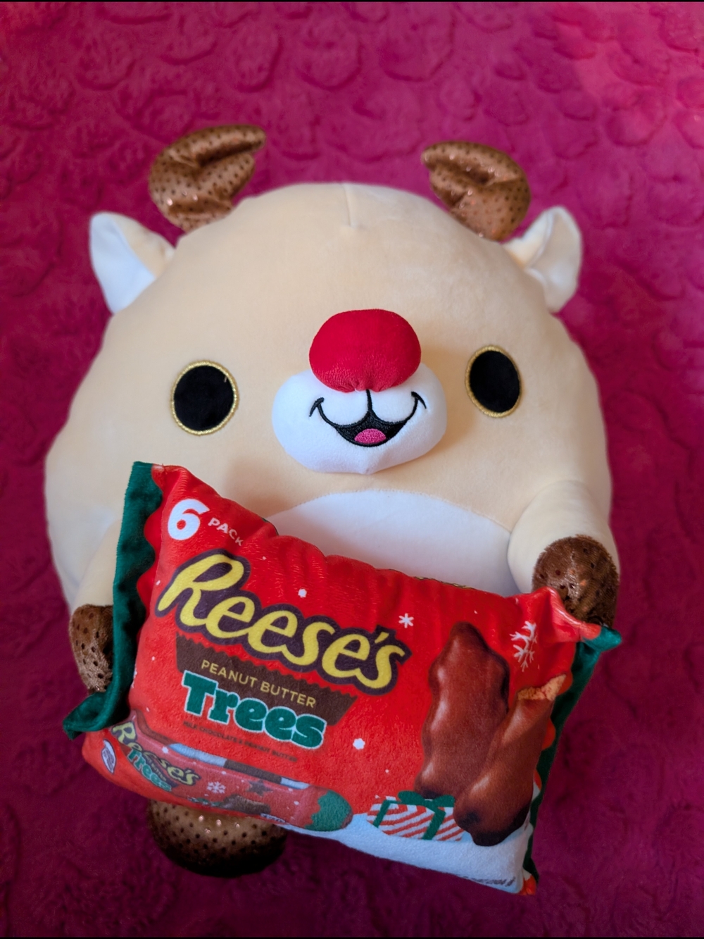 14 Inch Stackable Plush Reindeer Stuffed Animal with Red Nose and Reese's Pillow